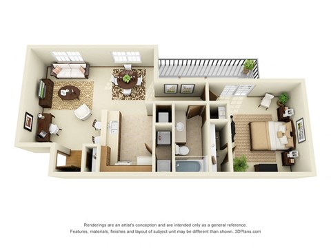 Floor plan for 1 bed, 1 bath, 910 sqft